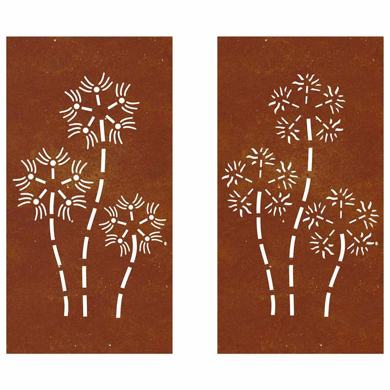 Decor perete grădină 2 buc. 105x55 cm design flori oțel Corten