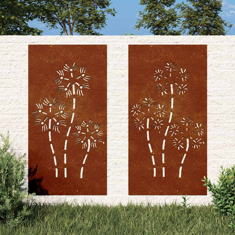 Decor perete grădină 2 buc. 105x55 cm design flori oțel Corten