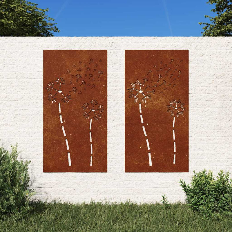 Decor perete grădină 2 buc. 105x55 cm design flori oțel Corten