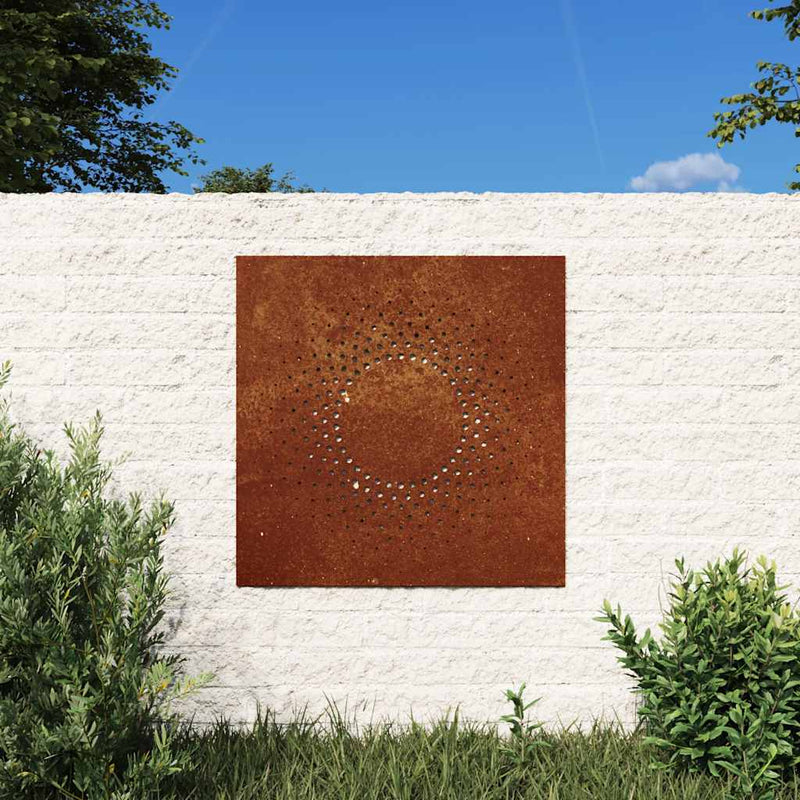 Decor perete de grădină 55x55 cm design soare oțel Corten