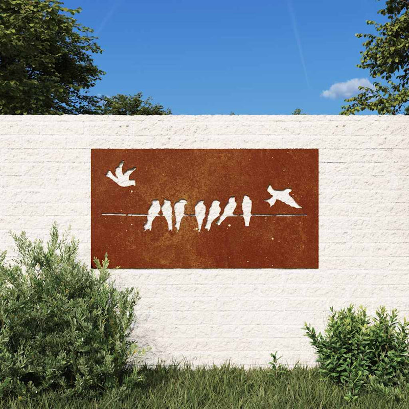 Decorațiune perete grădină 105x55 cm design păsări oțel Corten