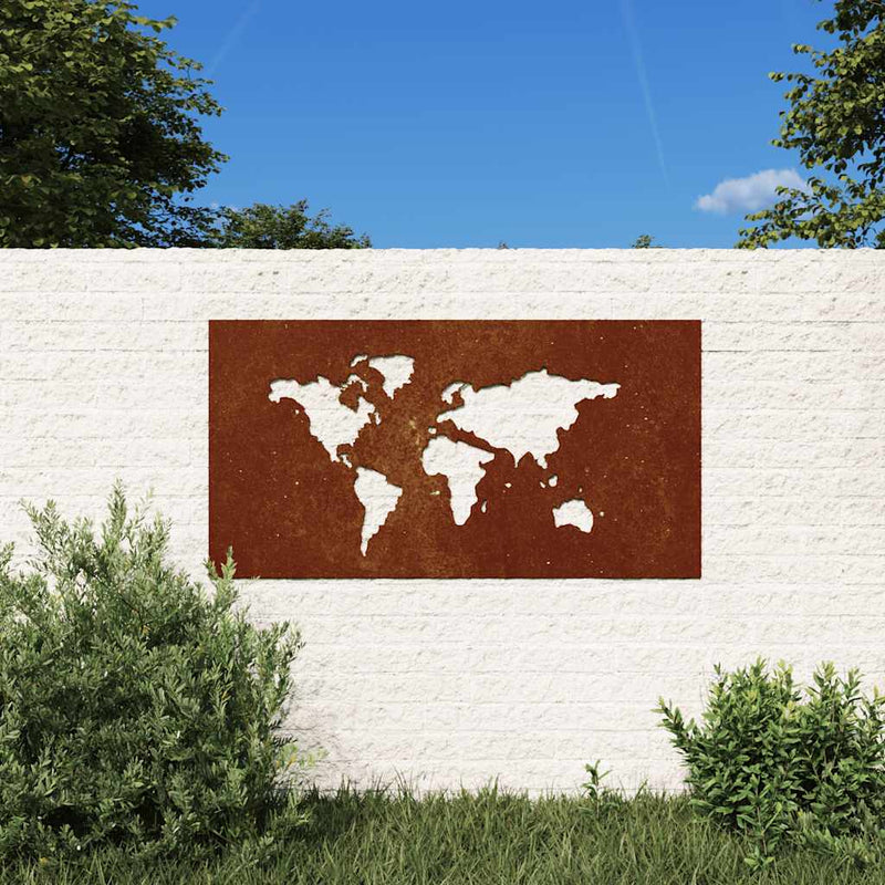 Decor perete grădină 105x55 cm design harta lumii oțel Corten