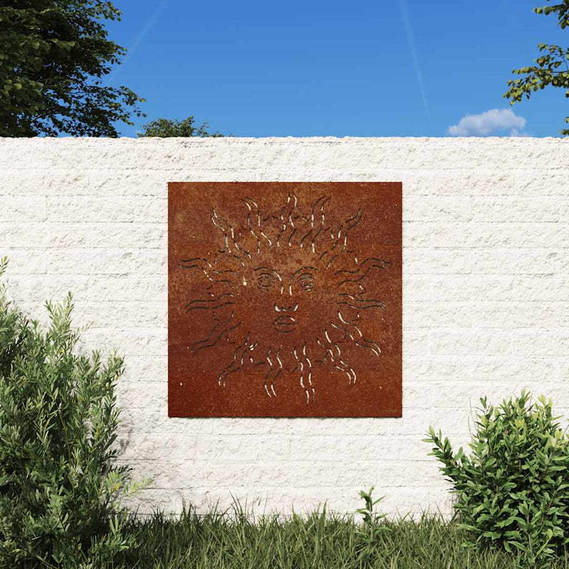 Decor perete de grădină 55x55 cm design soare oțel Corten