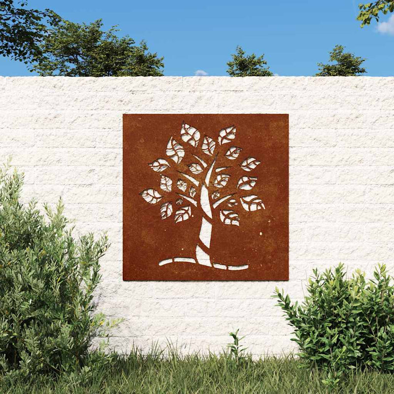 Decor perete de grădină 55x55 cm design copac oțel Corten