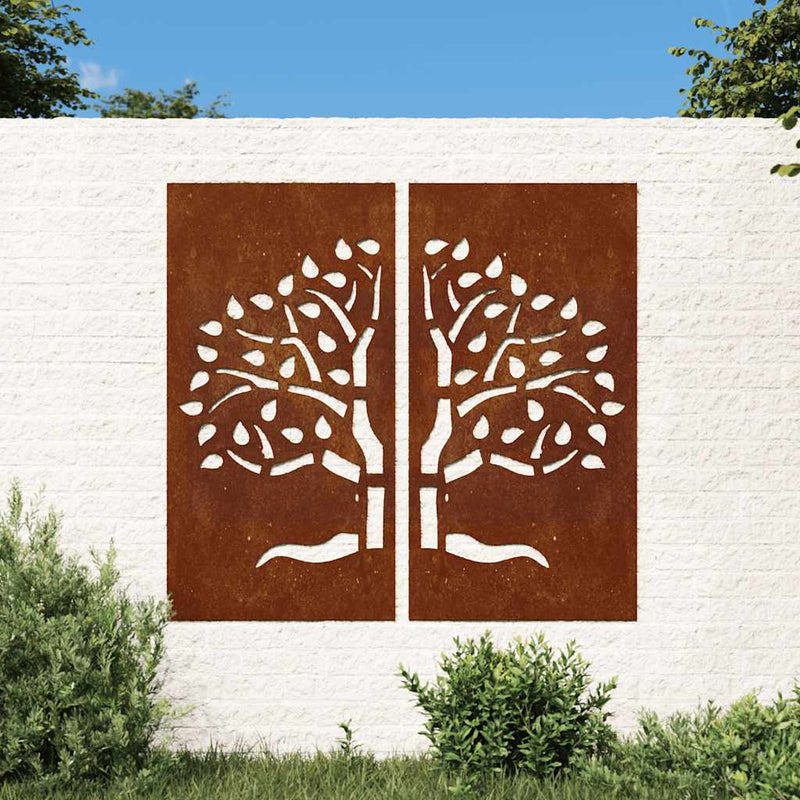 Decorațiuni perete de grădină 2 buc. 105x55 cm oțel model copac