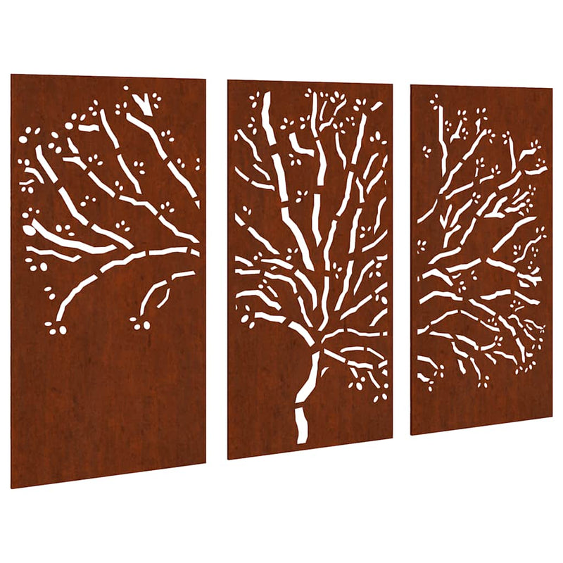 Decorațiuni perete de grădină 3 buc. 105x55 cm oțel model copac