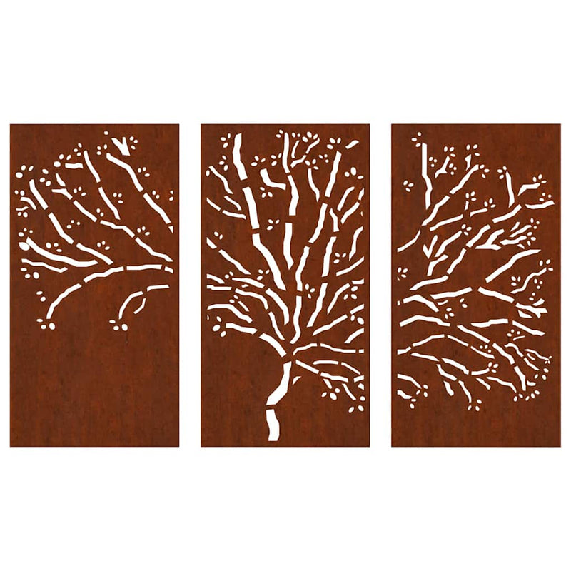 Decorațiuni perete de grădină 3 buc. 105x55 cm oțel model copac