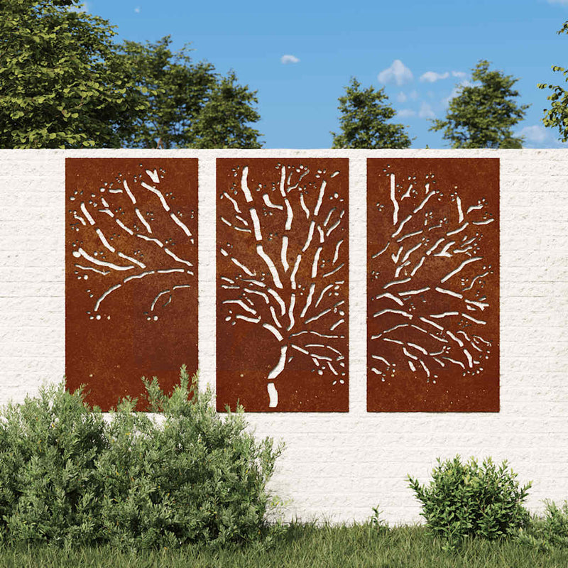 Decorațiuni perete de grădină 3 buc. 105x55 cm oțel model copac