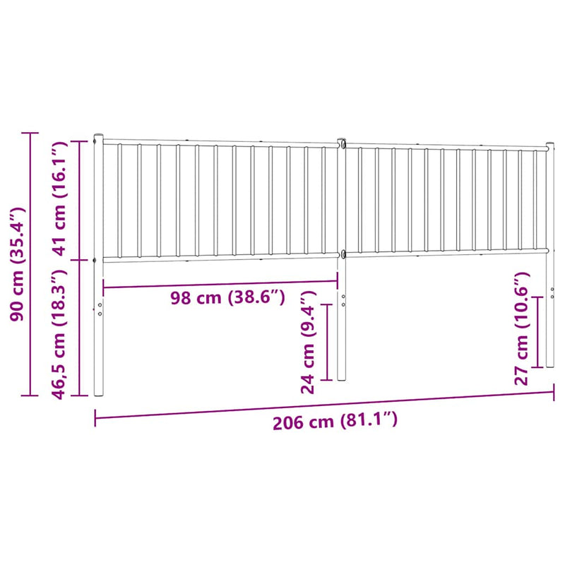 Tăblie de pat de schimb metalică, negru, 200 cm