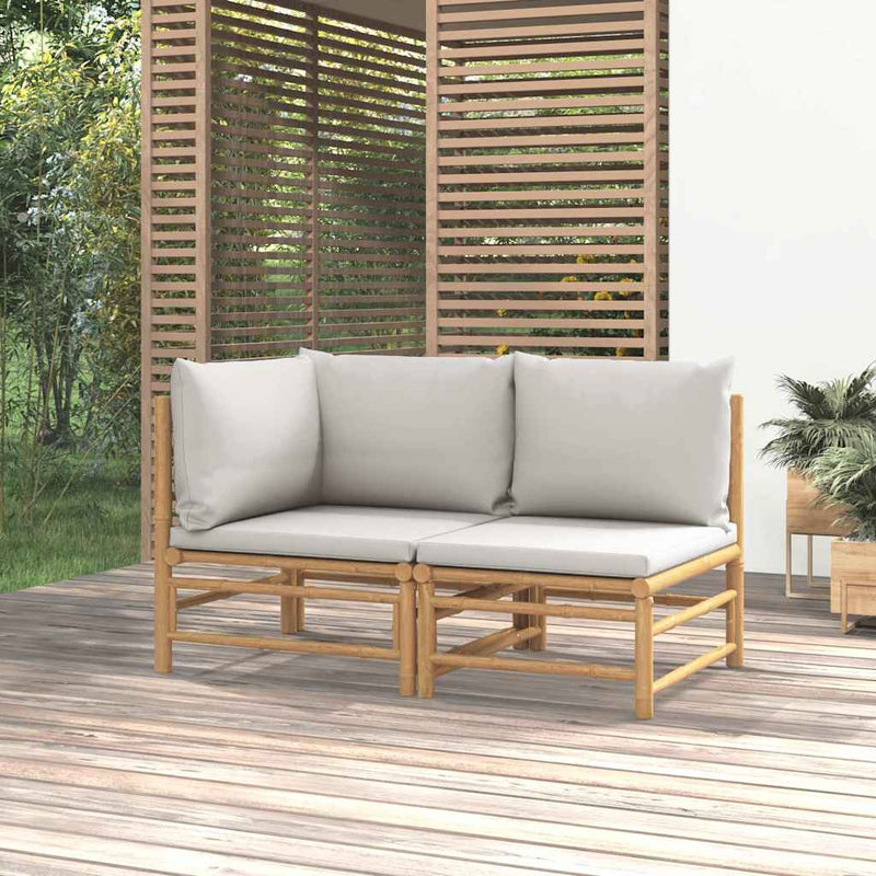 Set mobilier de grădină cu perne gri deschis, 2 piese, bambus