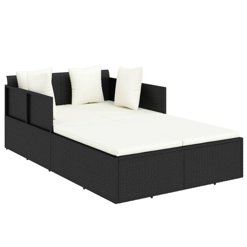 Șezlong cu perne, negru, 182x118x63 cm, poliratan