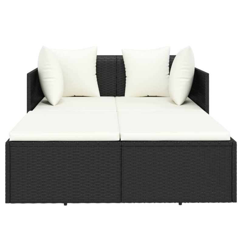 Șezlong cu perne, negru, 182x118x63 cm, poliratan