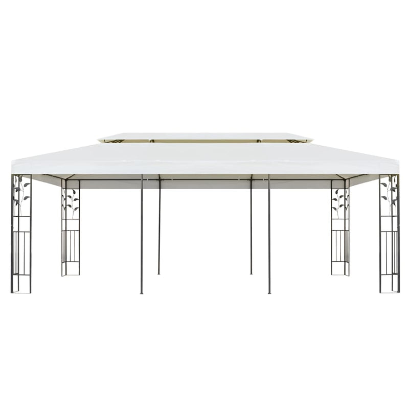 Pavilion cu acoperiș dublu, alb, 6x3 m, oțel