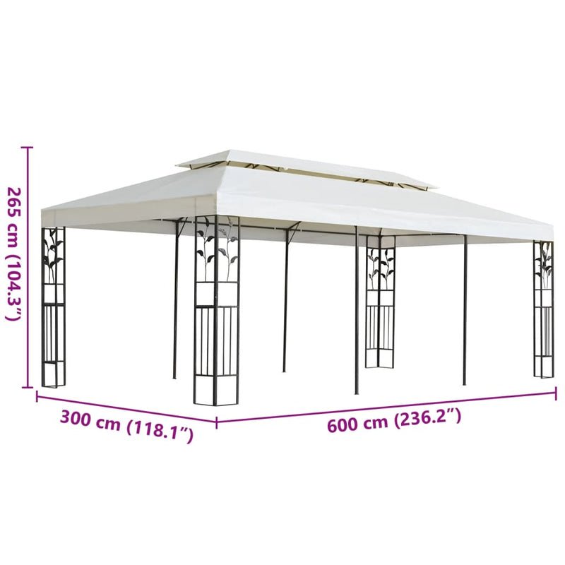 Pavilion cu acoperiș dublu, alb, 6x3 m, oțel
