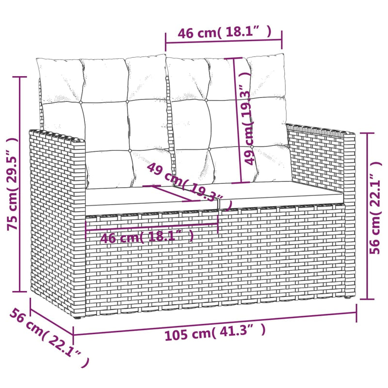 Bancă de grădină cu perne, gri, 105 cm, poliratan