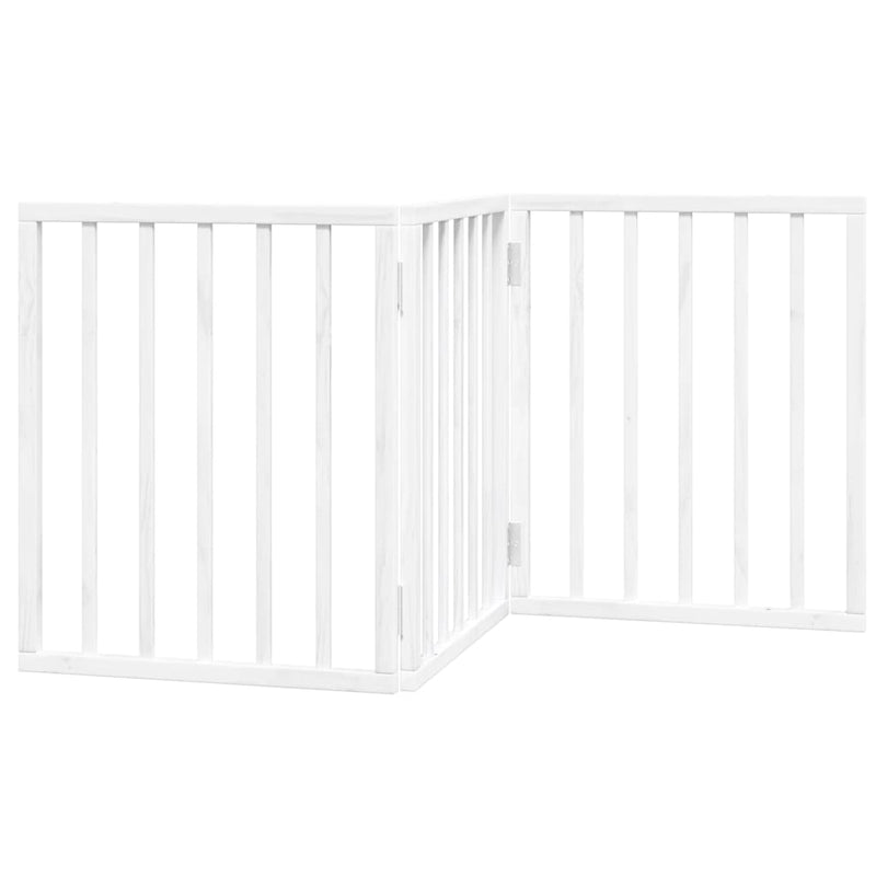 Poartă pentru câini pliabilă, 3 panouri, alb, 150 cm, lemn plop
