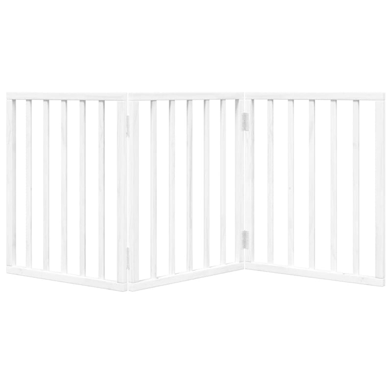 Poartă pentru câini pliabilă, 3 panouri, alb, 150 cm, lemn plop