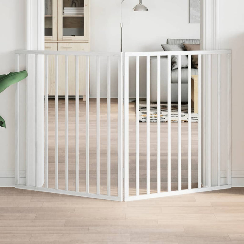 Poartă de acces pentru câini pliabilă, 2 panouri, albă, 160 cm, lemn de plop