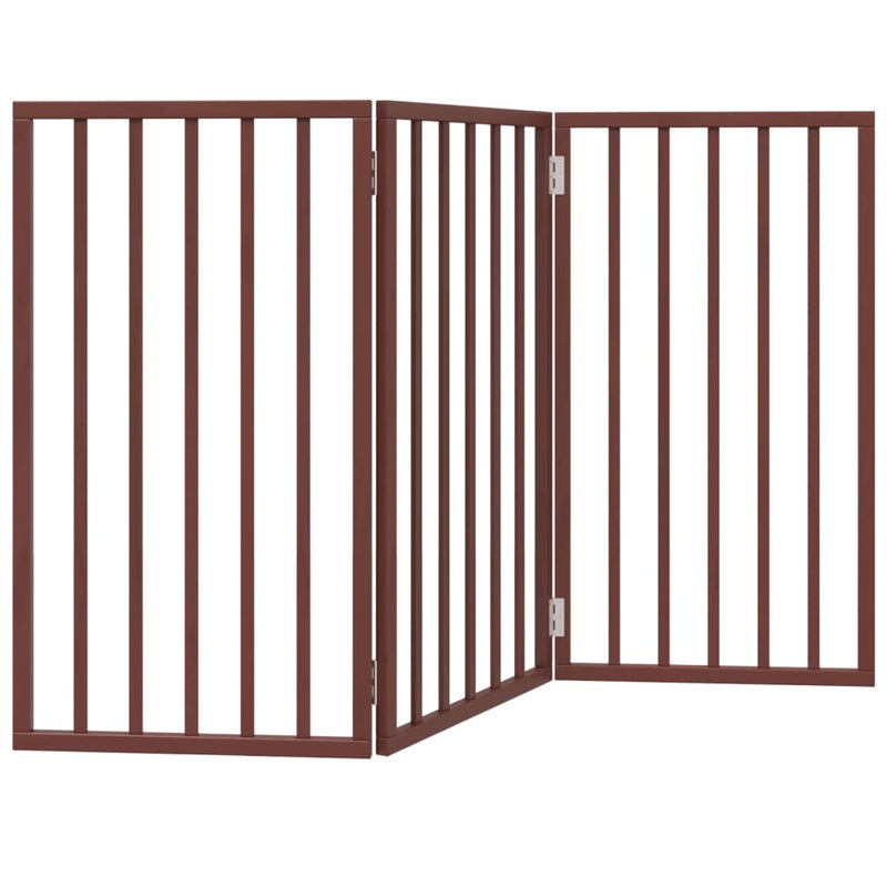 Poartă pentru câini pliabilă 3 panouri maro, 150 cm, lemn plop