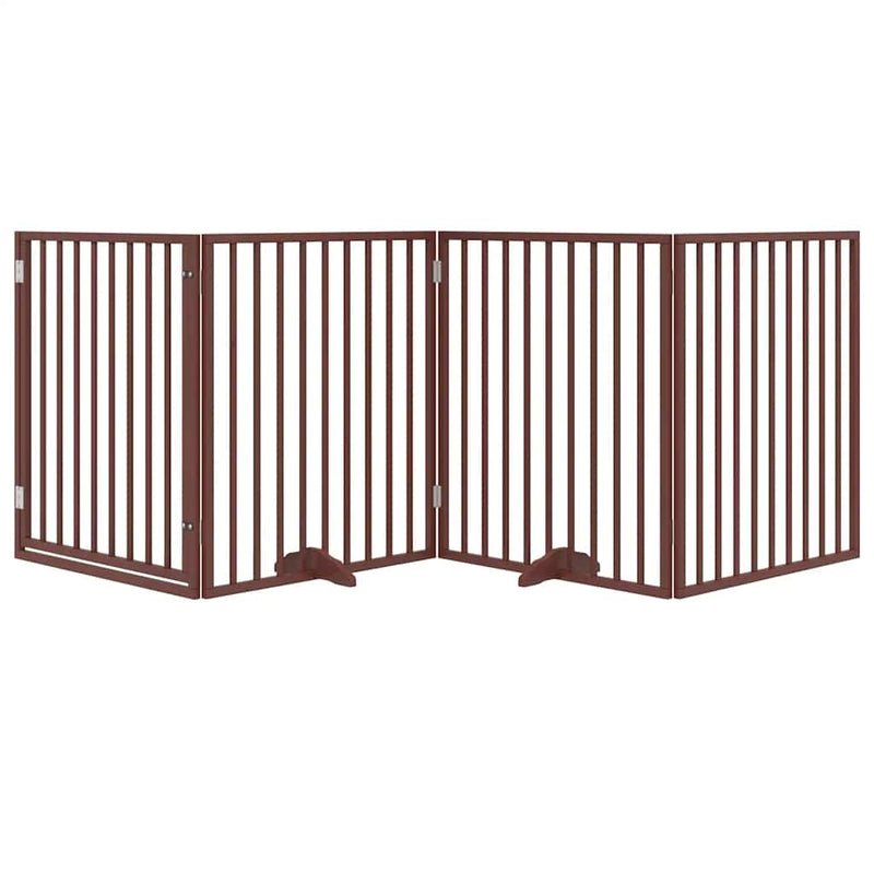 Poartă de acces pentru câini cu ușă pliabilă, 4 panouri, maro, 320 cm, lemn de plop