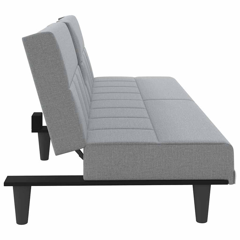 Canapea extensibilă cu suporturi de pahar, gri deschis, textil