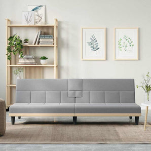 Canapea extensibilă cu suporturi de pahar, gri deschis, textil