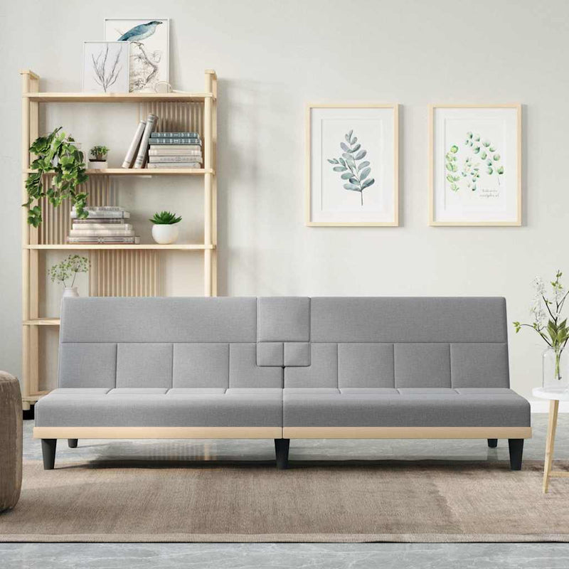 Canapea extensibilă cu suporturi de pahar, gri deschis, textil