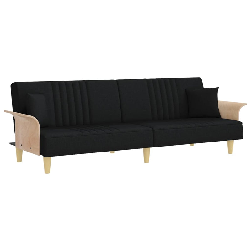 Canapea extensibilă cu cotiere, negru, textil