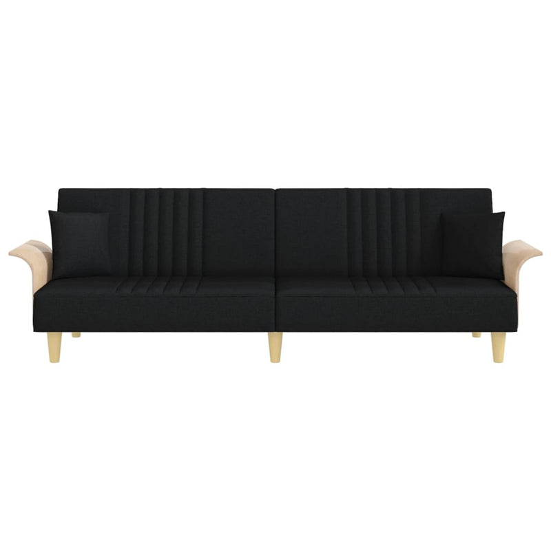 Canapea extensibilă cu cotiere, negru, textil