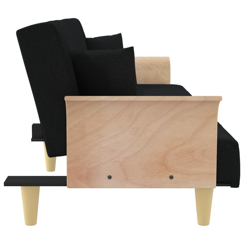 Canapea extensibilă cu cotiere, negru, textil