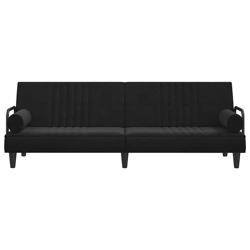 Canapea extensibilă cu cotiere, negru, catifea