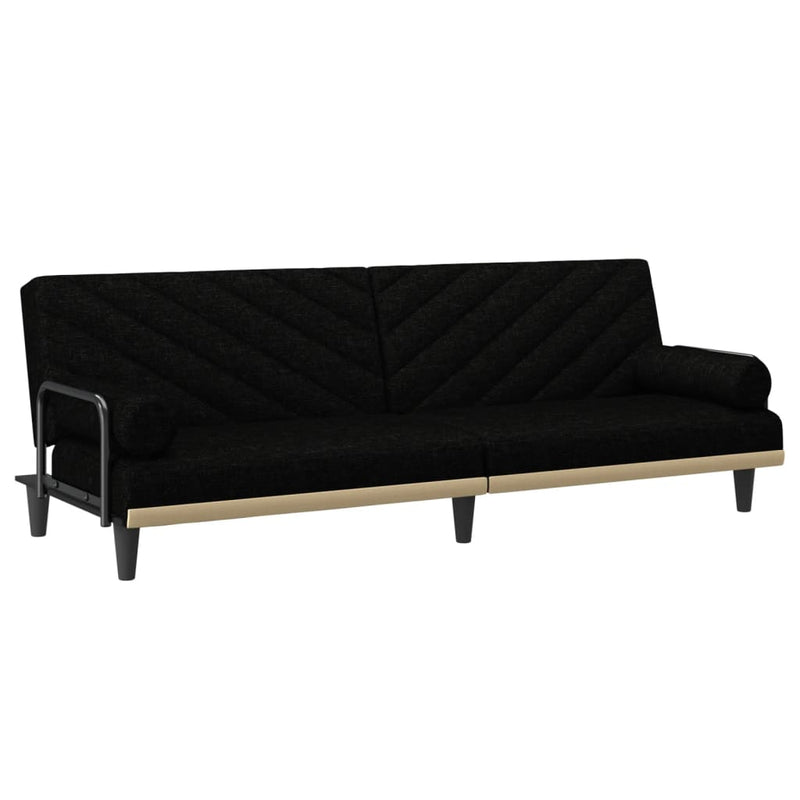 Canapea extensibilă cu cotiere, negru, textil