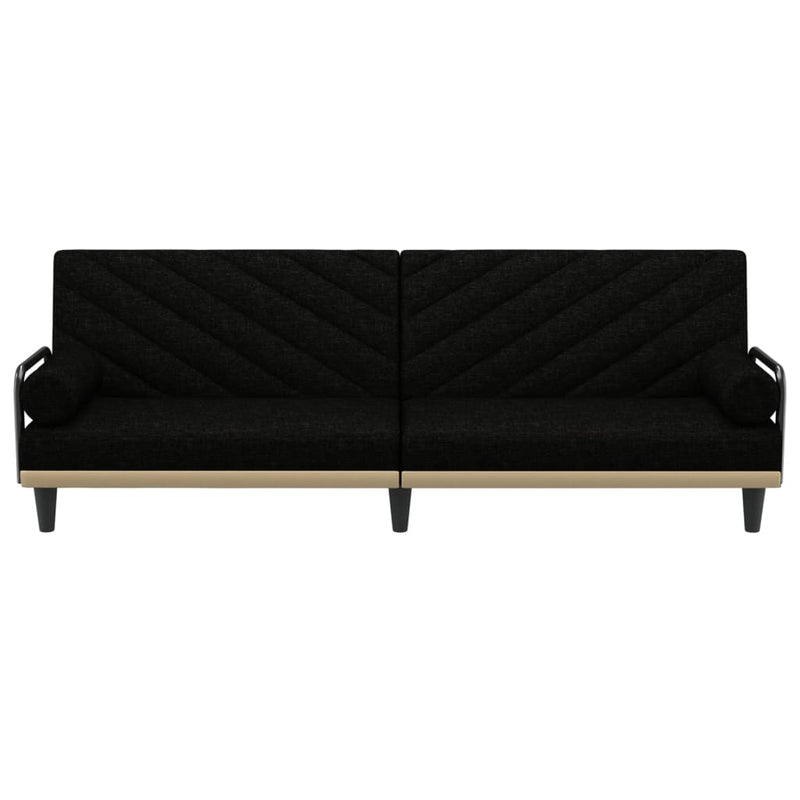Canapea extensibilă cu cotiere, negru, textil
