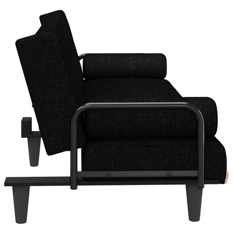 Canapea extensibilă cu cotiere, negru, textil