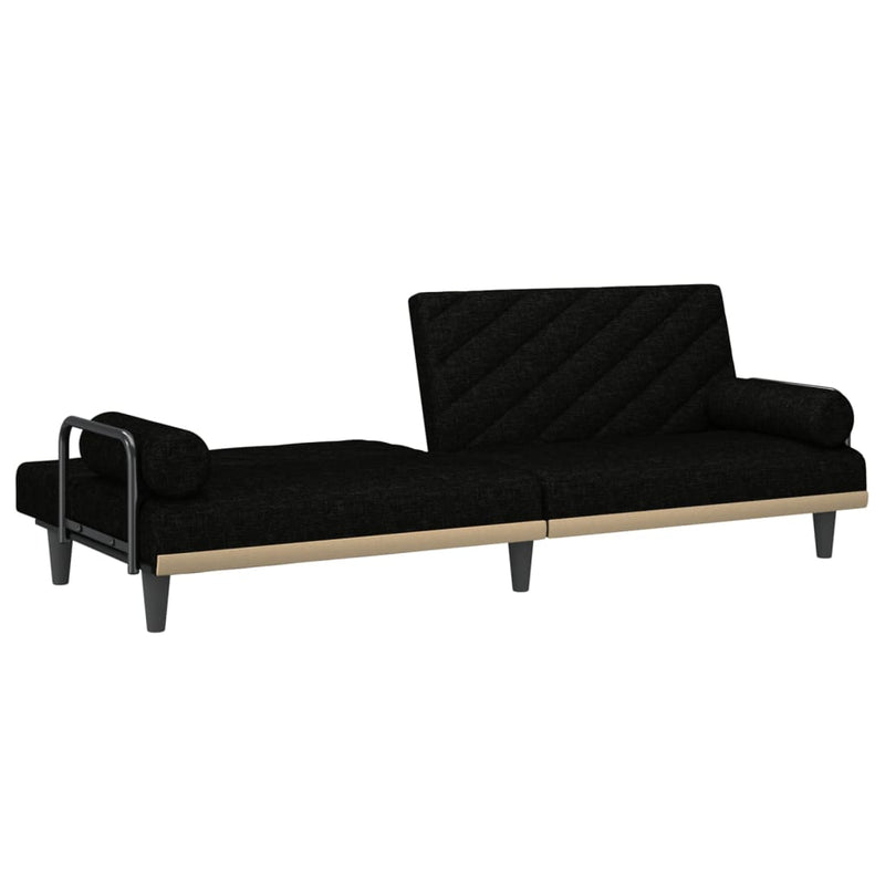Canapea extensibilă cu cotiere, negru, textil