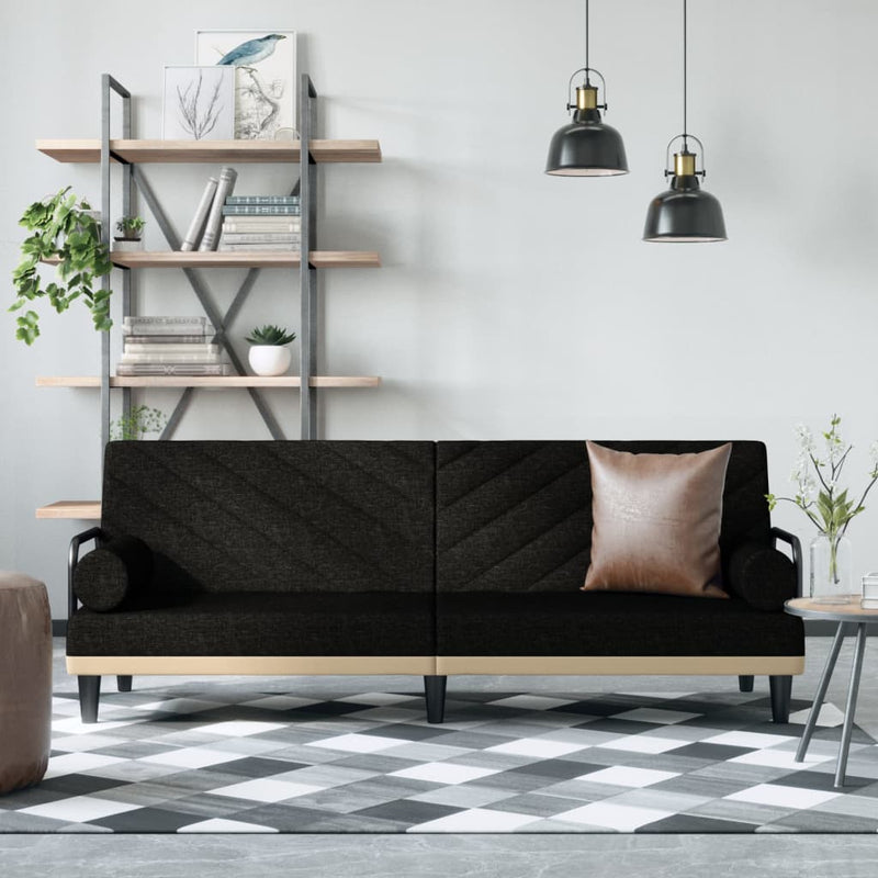 Canapea extensibilă cu cotiere, negru, textil
