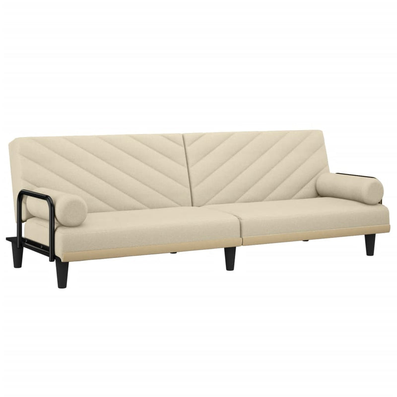 Canapea extensibilă cu cotiere, crem, material textil
