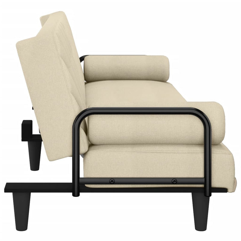 Canapea extensibilă cu cotiere, crem, material textil