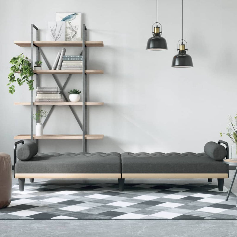 Canapea extensibilă cu cotiere, gri închis, textil
