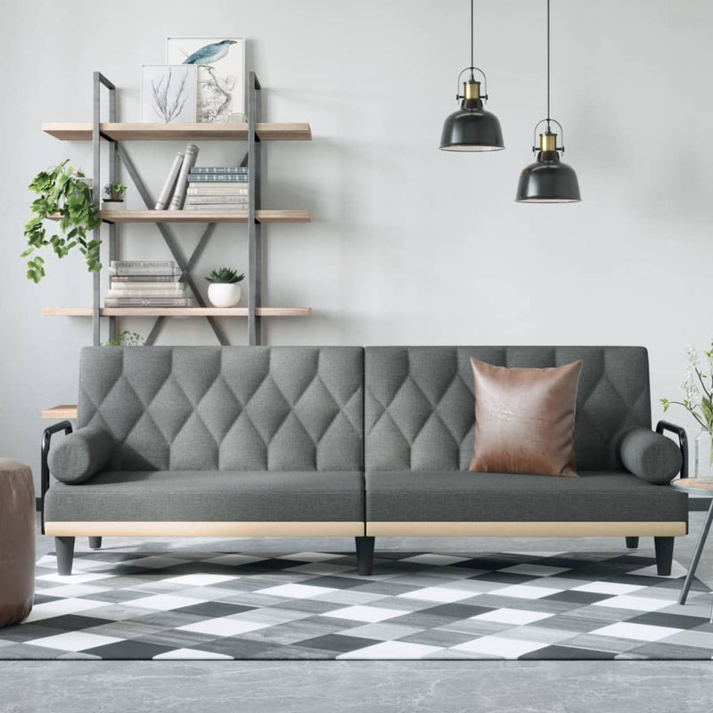 Canapea extensibilă cu cotiere, gri închis, textil