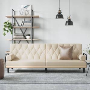 Canapea extensibilă cu cotiere, crem, material textil