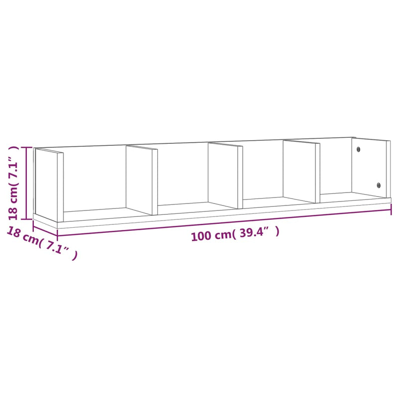 Raft de perete CD-uri, gri sonoma, 100x18x18 cm, lemn prelucrat