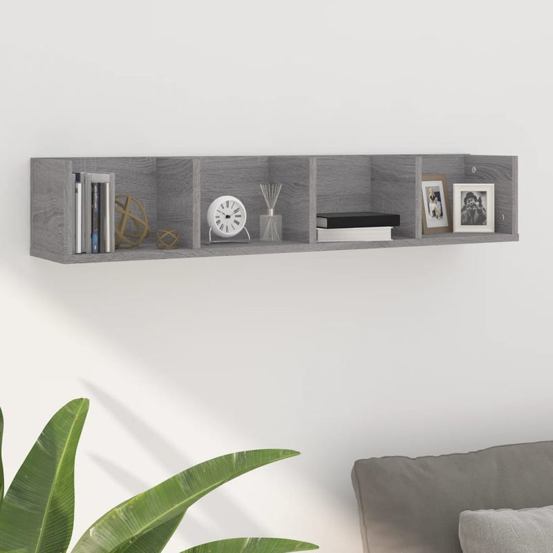 Raft de perete CD-uri, gri sonoma, 100x18x18 cm, lemn prelucrat