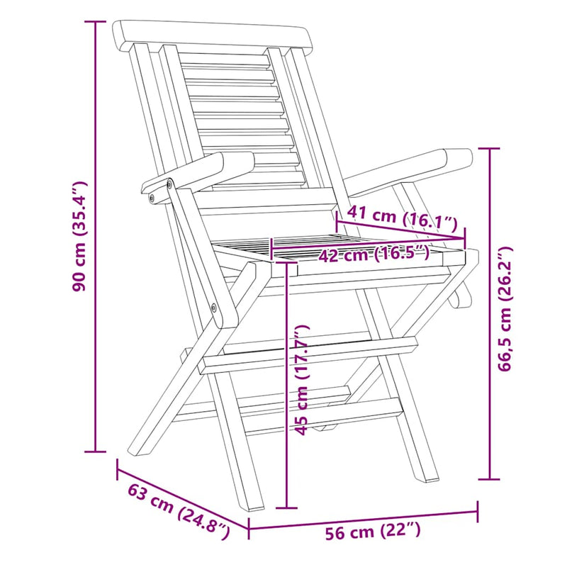 Scaune pliante 2 buc 56x63x90 cm lemn masiv de tec