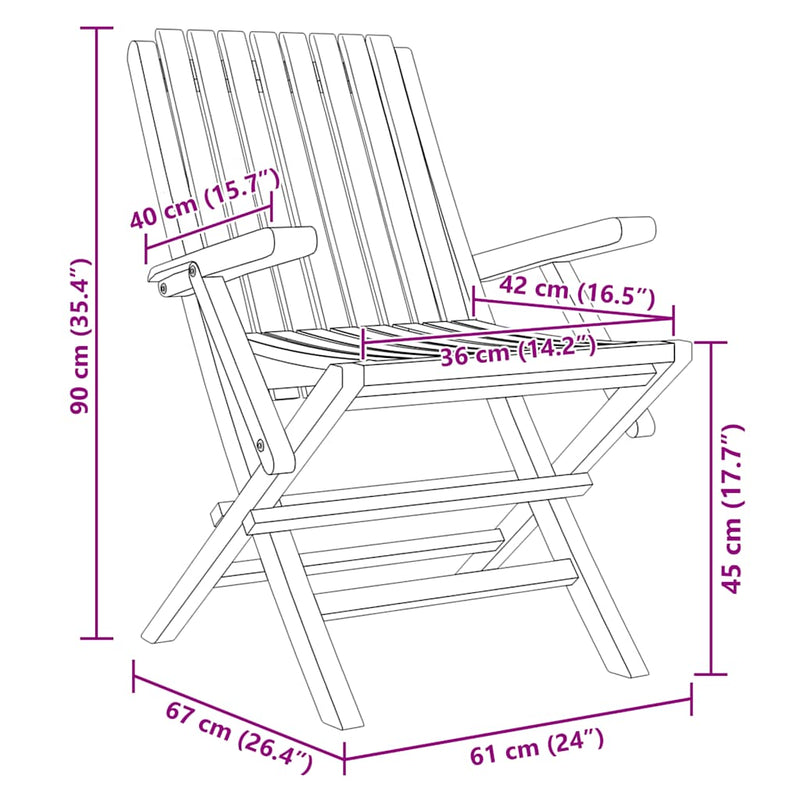 Scaune pliante 2 buc 61x67x90 cm lemn masiv de tec