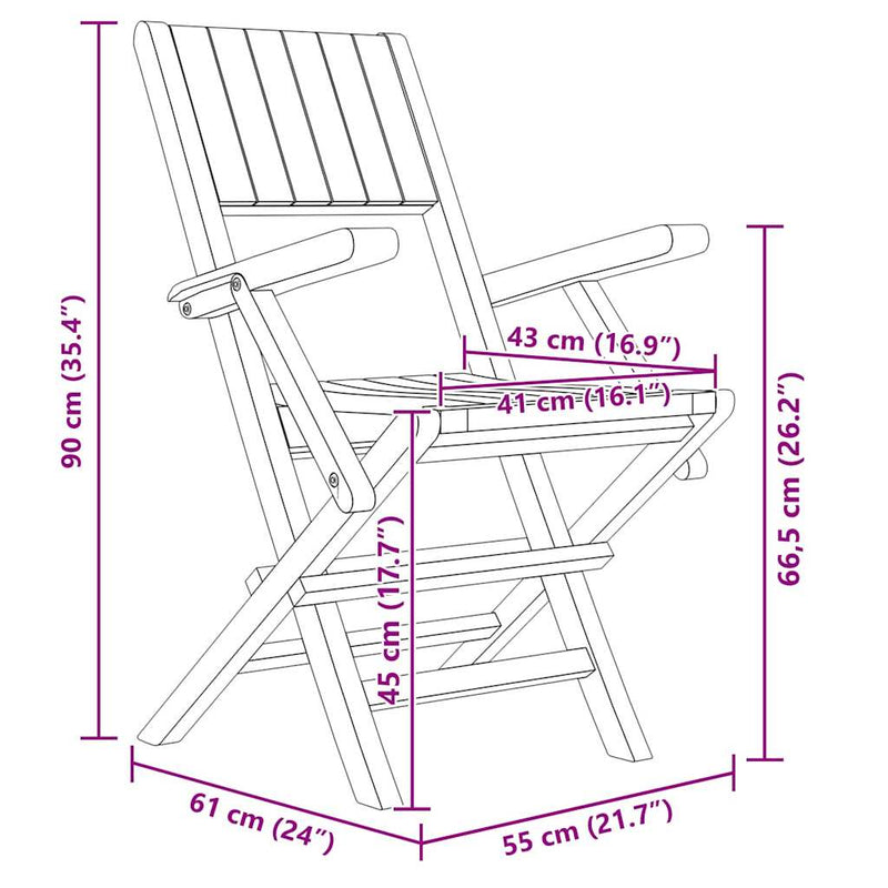 Scaune pliante 2 buc 55x61x90 cm lemn masiv de tec