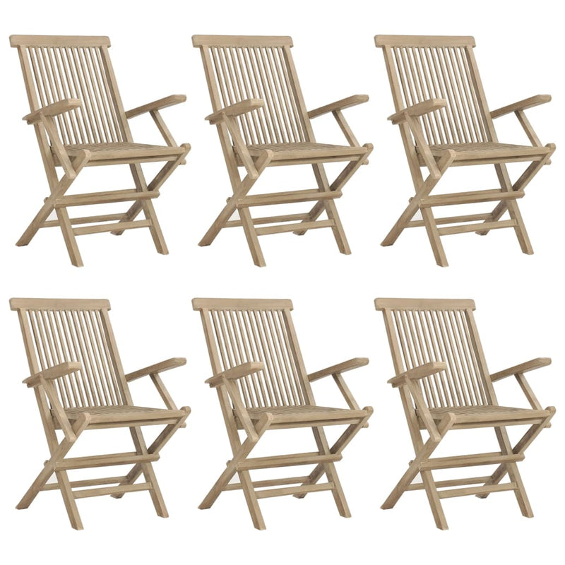 Set mobilier de grădină, 7 piese, gri, lemn masiv de tec
