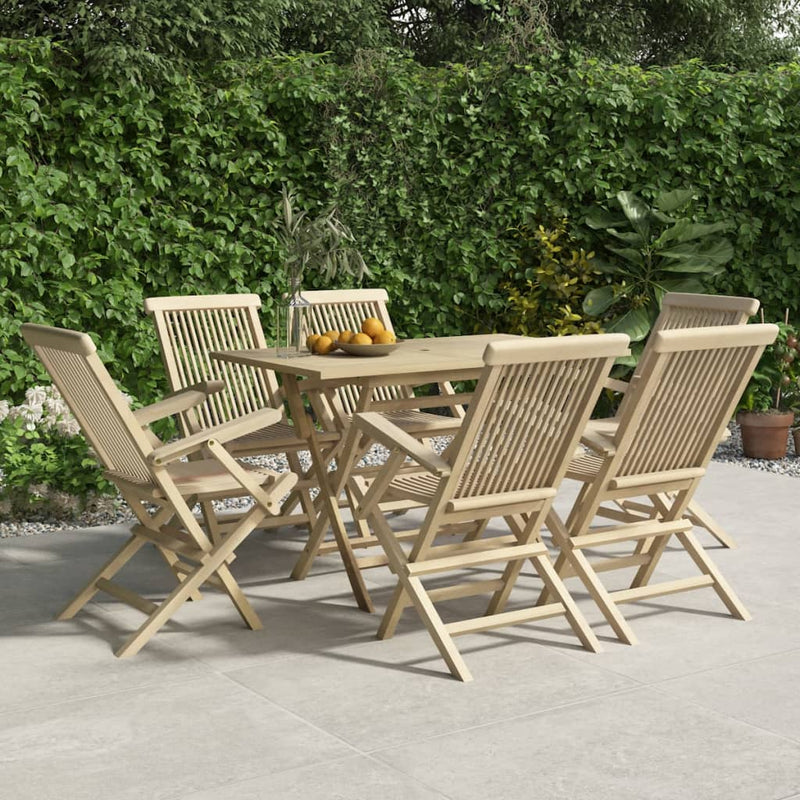 Set mobilier de grădină, 7 piese, gri, lemn masiv de tec