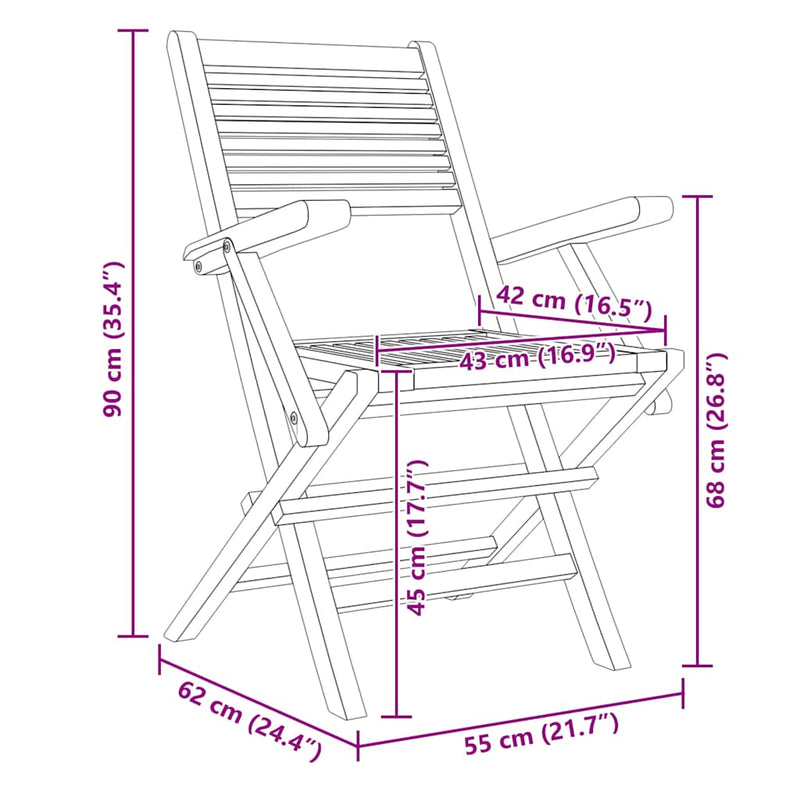 Scaune pliante 4 buc 55x62x90 cm lemn masiv de tec