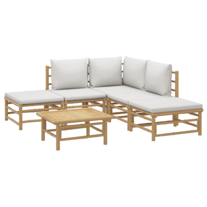Set mobilier de grădină cu perne gri deschis, 6 piese, bambus